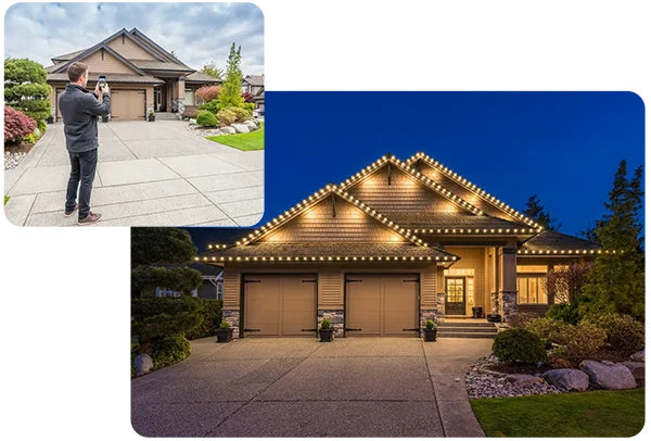 man taking photo of home