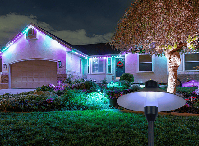 pathway light blue landscape lighting